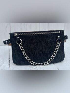 Michael Kors Waist Bag Belt Bag Black MK Logo Chain Strap Small NWOT